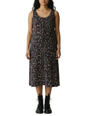 Vintage 90s Y2K Black Floral Slip Dress Size Medium Whimsigoth Witchy Dark Fairy